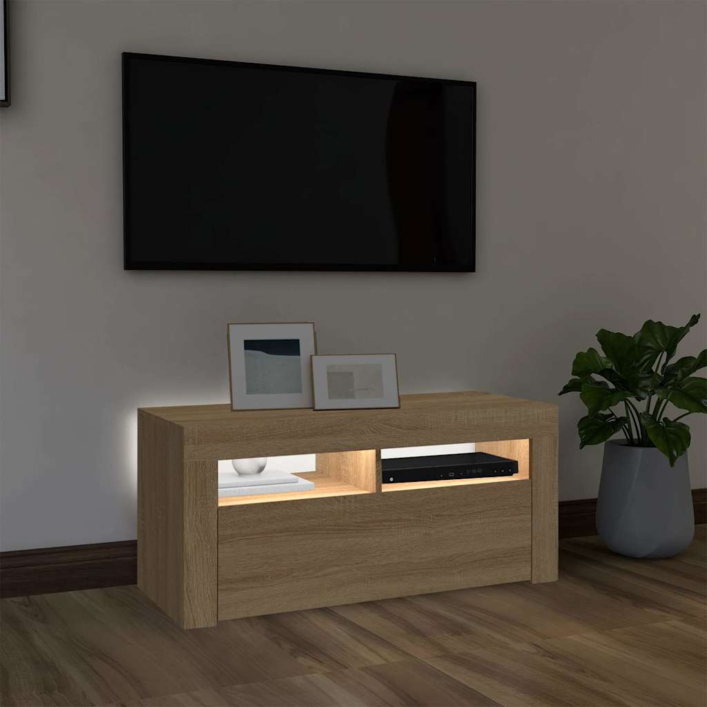 Meuble TV vidaXL avec lumières LED chêne Sonoma 90x35x40 cm