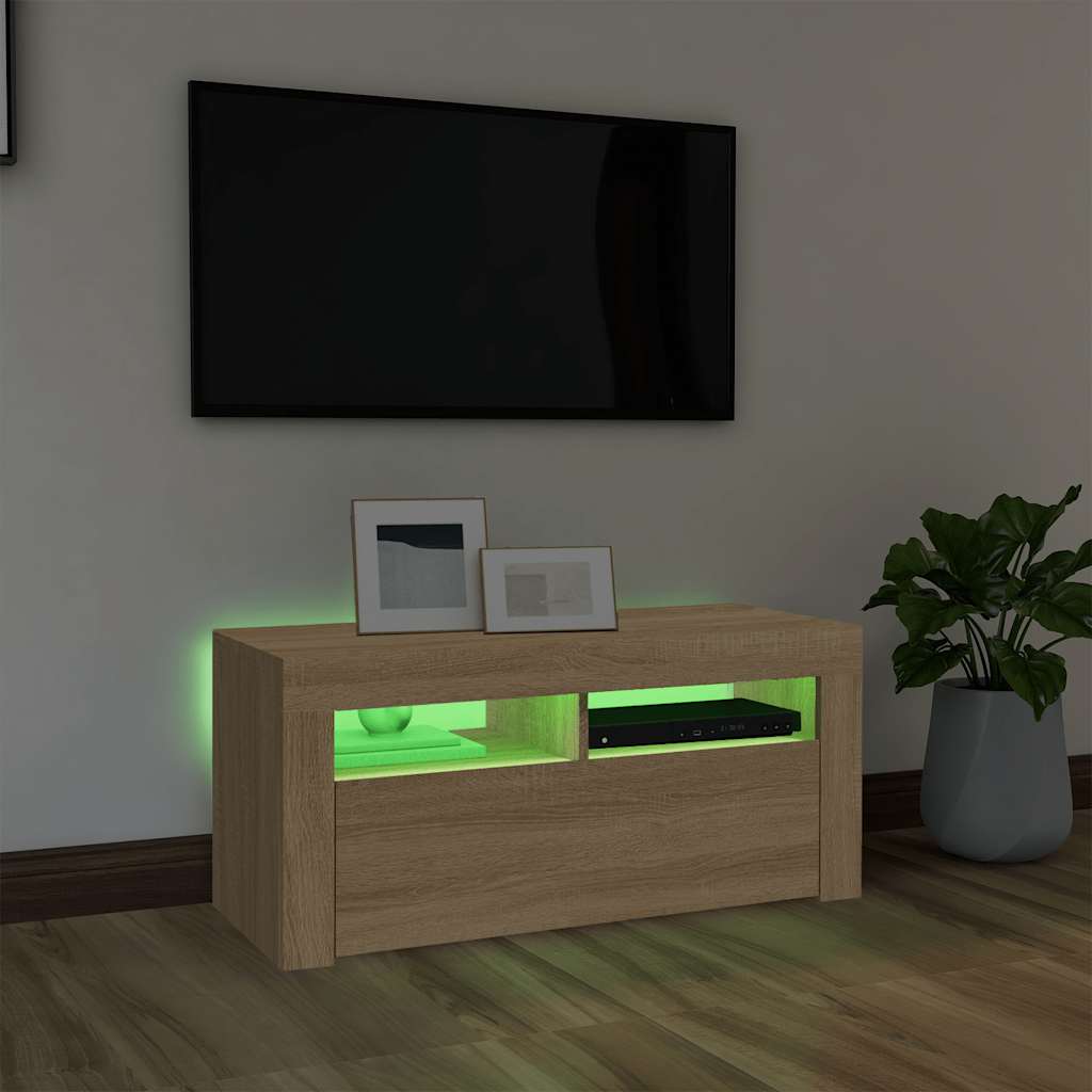 Meuble TV vidaXL avec lumières LED chêne Sonoma 90x35x40 cm