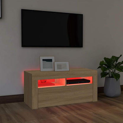 Meuble TV vidaXL avec lumières LED chêne Sonoma 90x35x40 cm
