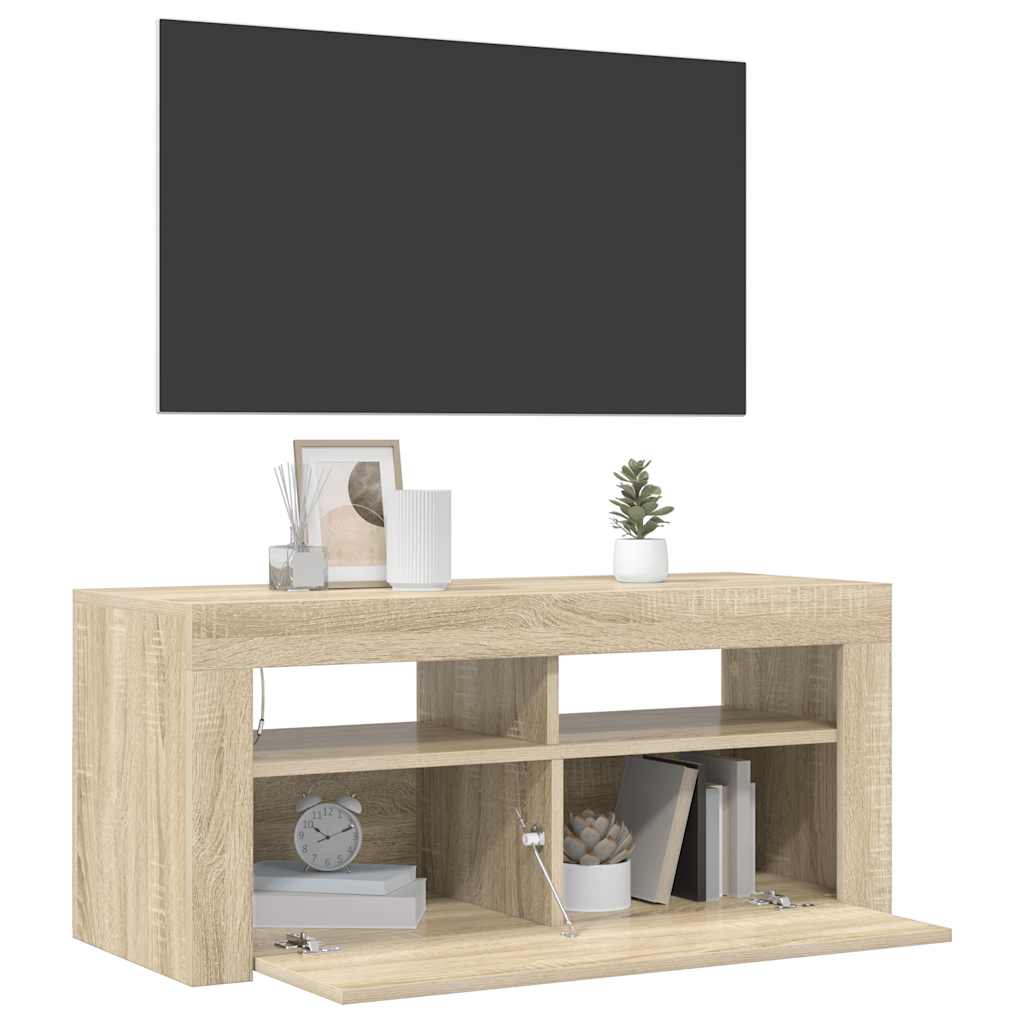 Meuble TV vidaXL avec lumières LED chêne Sonoma 90x35x40 cm