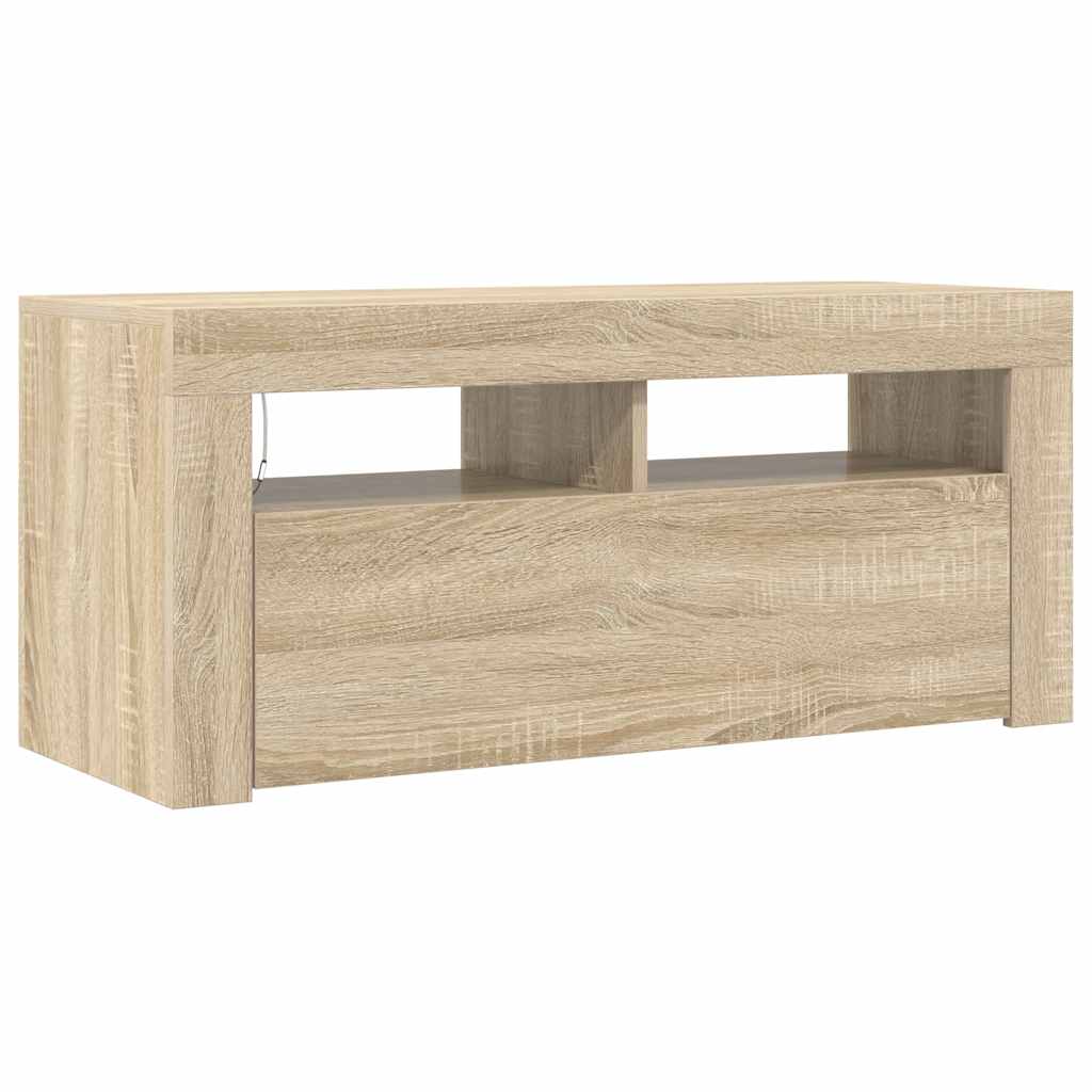 Meuble TV vidaXL avec lumières LED chêne Sonoma 90x35x40 cm