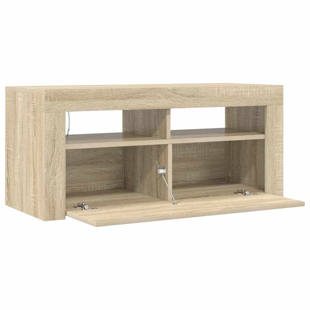 Meuble TV vidaXL avec lumières LED chêne Sonoma 90x35x40 cm