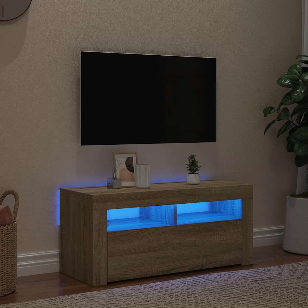 Meuble TV vidaXL avec lumières LED chêne Sonoma 90x35x40 cm