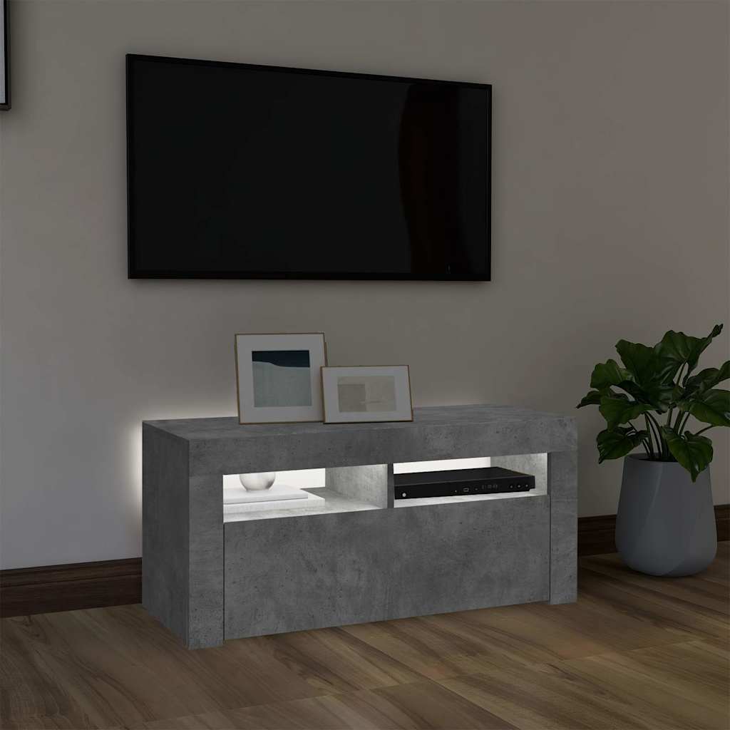 Meuble TV vidaXL avec lumières LED gris béton 90x35x40 cm