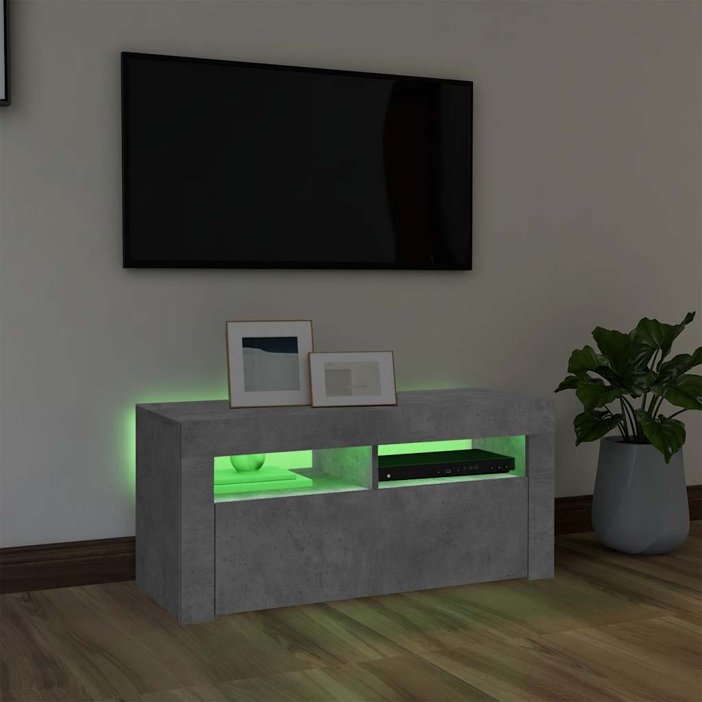 Meuble TV vidaXL avec lumières LED gris béton 90x35x40 cm