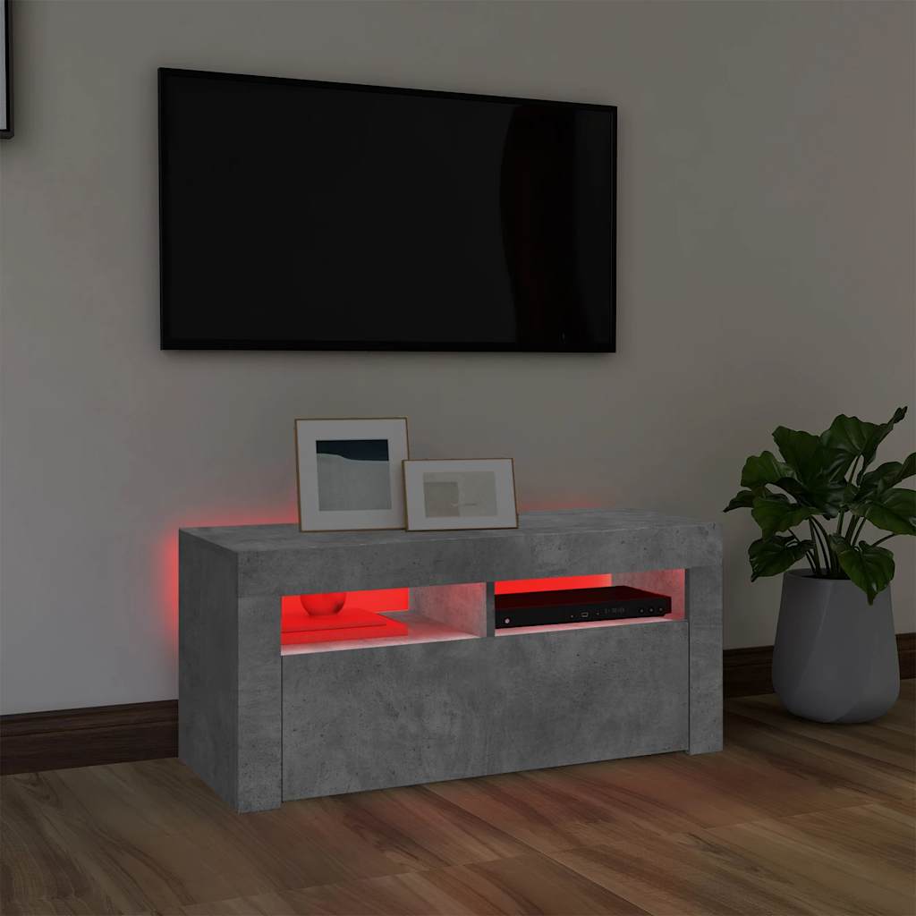 Meuble TV vidaXL avec lumières LED gris béton 90x35x40 cm