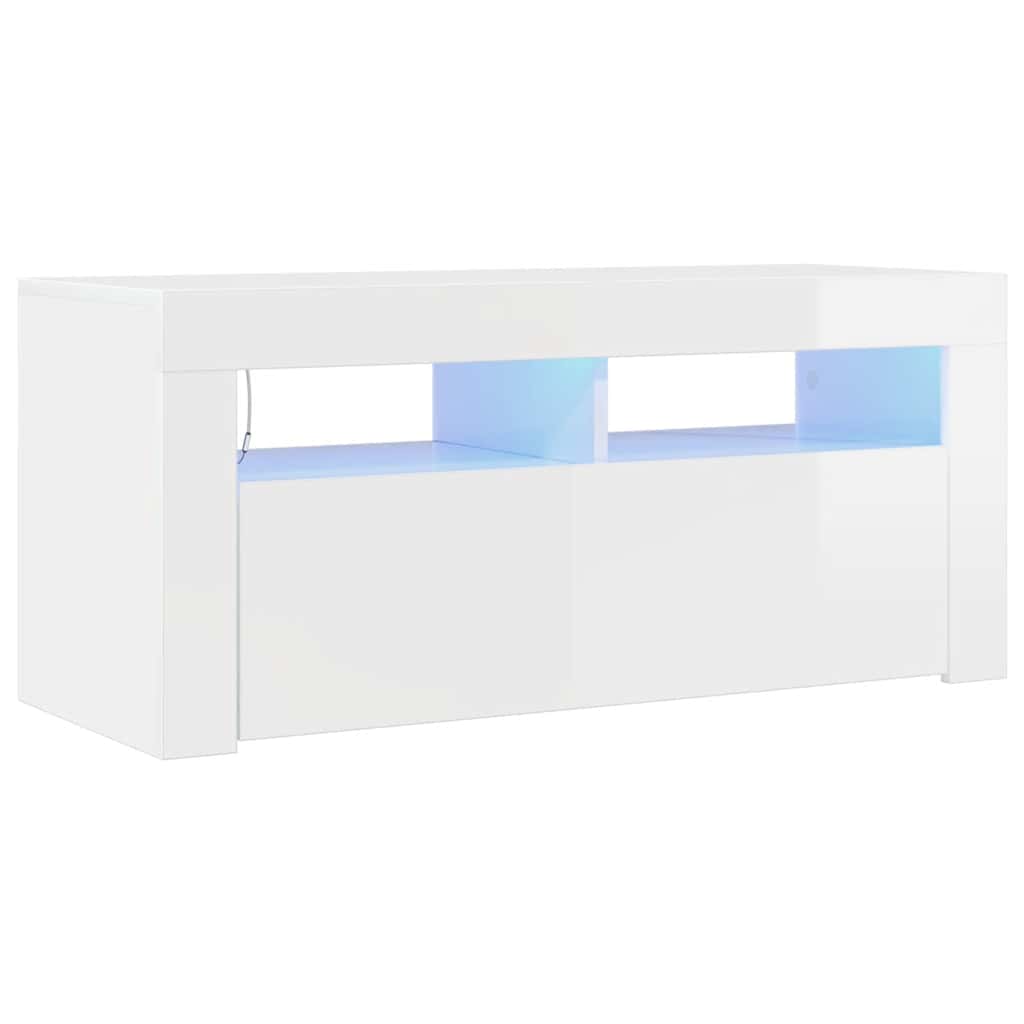 Meuble TV vidaXL avec lumières LED blanc brillant 90x35x40 cm