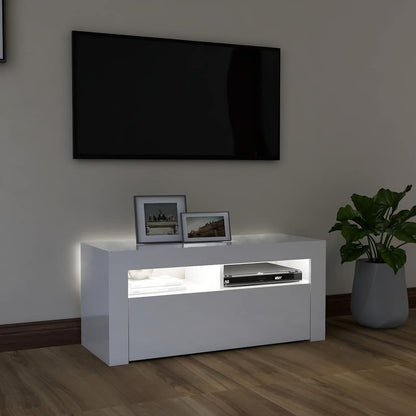 Meuble TV vidaXL avec lumières LED blanc brillant 90x35x40 cm