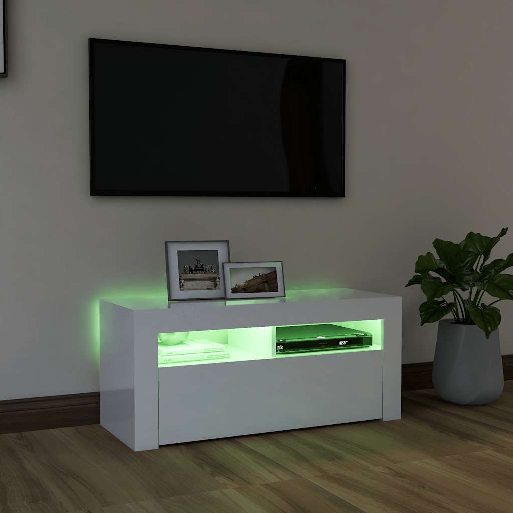 Meuble TV vidaXL avec lumières LED blanc brillant 90x35x40 cm