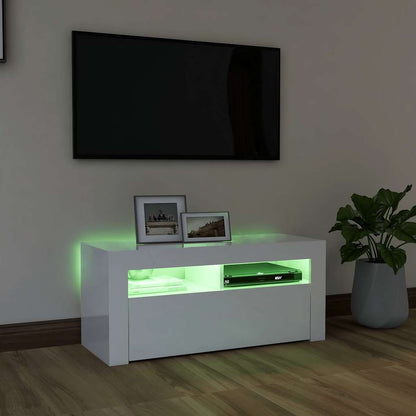 Meuble TV vidaXL avec lumières LED blanc brillant 90x35x40 cm