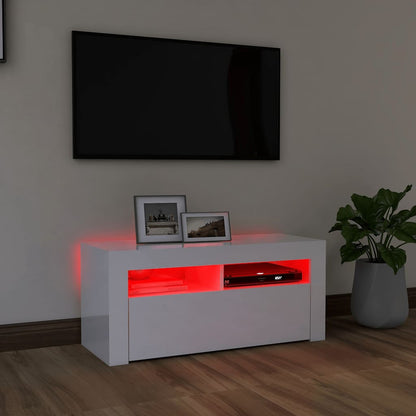 Meuble TV vidaXL avec lumières LED blanc brillant 90x35x40 cm