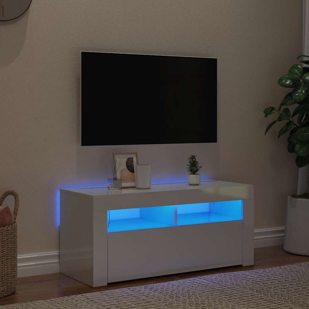 Meuble TV vidaXL avec lumières LED blanc brillant 90x35x40 cm