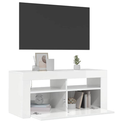 Meuble TV vidaXL avec lumières LED blanc brillant 90x35x40 cm