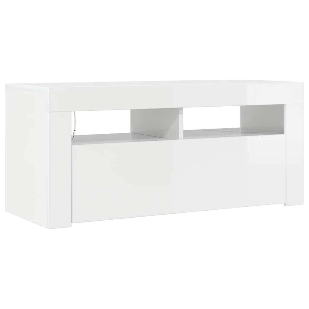 Meuble TV vidaXL avec lumières LED blanc brillant 90x35x40 cm