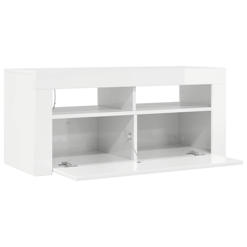 Meuble TV vidaXL avec lumières LED blanc brillant 90x35x40 cm