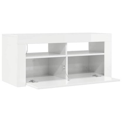 Meuble TV vidaXL avec lumières LED blanc brillant 90x35x40 cm