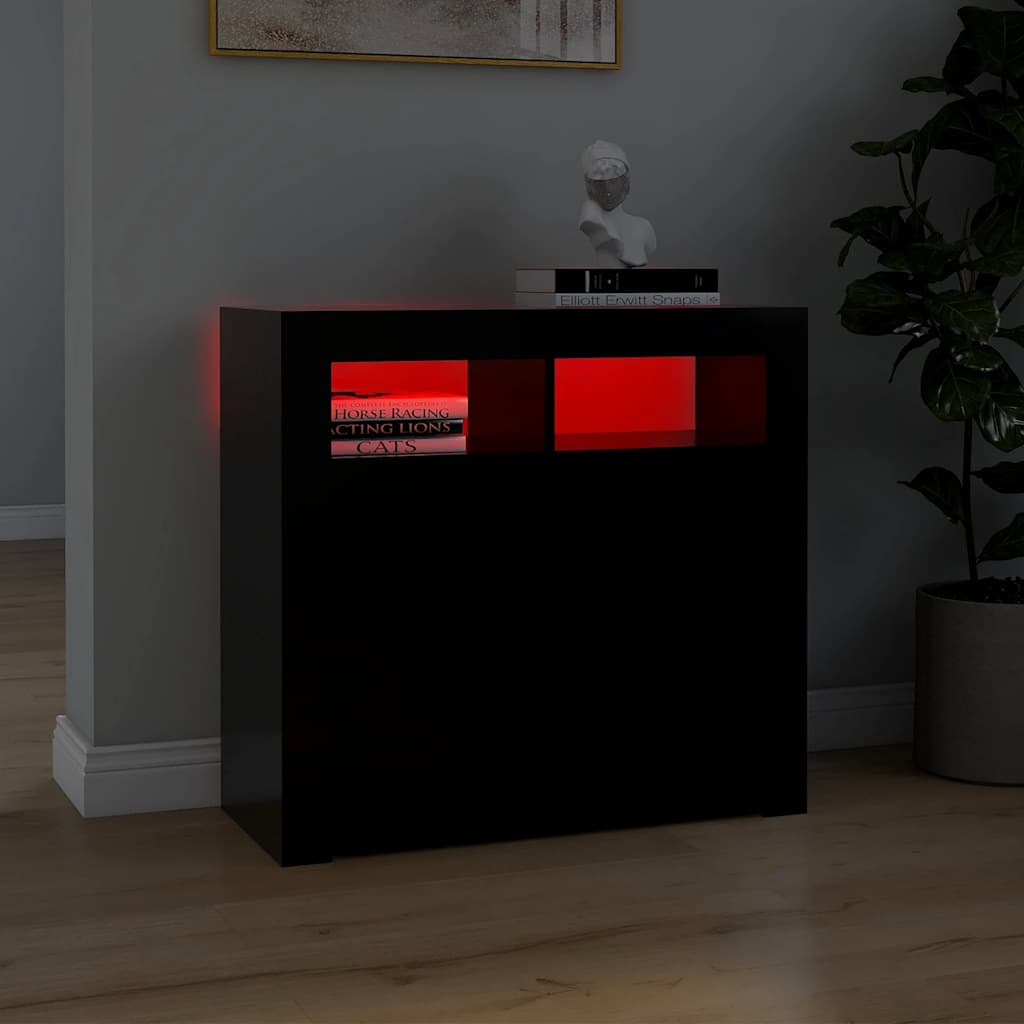 Sideboard mit LED-Leuchten Schwarz 80x35x75 cm