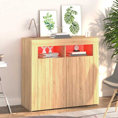 vidaXL Buffet avec lumières LED Chêne Sonoma 80x35x75 cm
