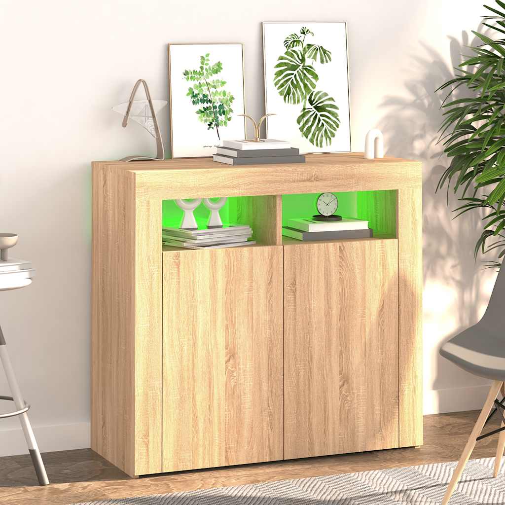 vidaXL Buffet avec lumières LED Chêne Sonoma 80x35x75 cm