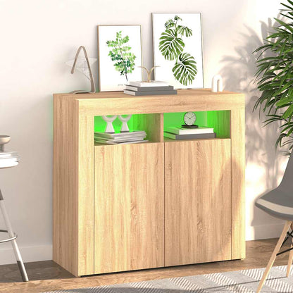vidaXL Buffet avec lumières LED Chêne Sonoma 80x35x75 cm