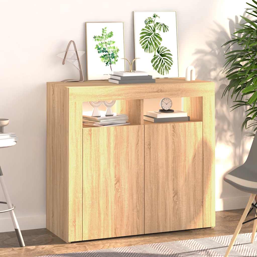 vidaXL Buffet avec lumières LED Chêne Sonoma 80x35x75 cm