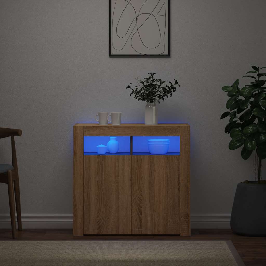 vidaXL Buffet avec lumières LED Chêne Sonoma 80x35x75 cm