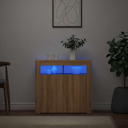 vidaXL Buffet avec lumières LED Chêne Sonoma 80x35x75 cm