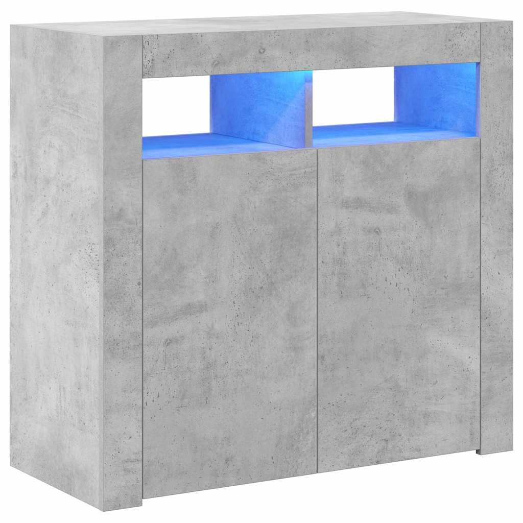 vidaXL Buffet avec lumières LED gris béton 80x35x75 cm