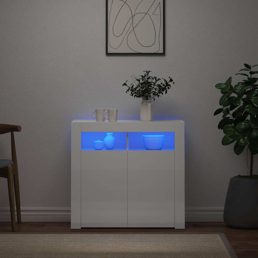 vidaXL Sideboard mit LED-Leuchten Hochglanz-Weiß 80x35x75 cm