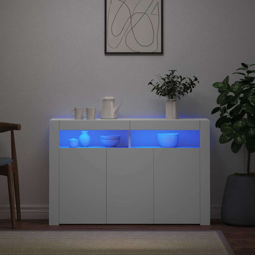 vidaXL Buffet avec lumières LED Blanc 115,5x30x75 cm