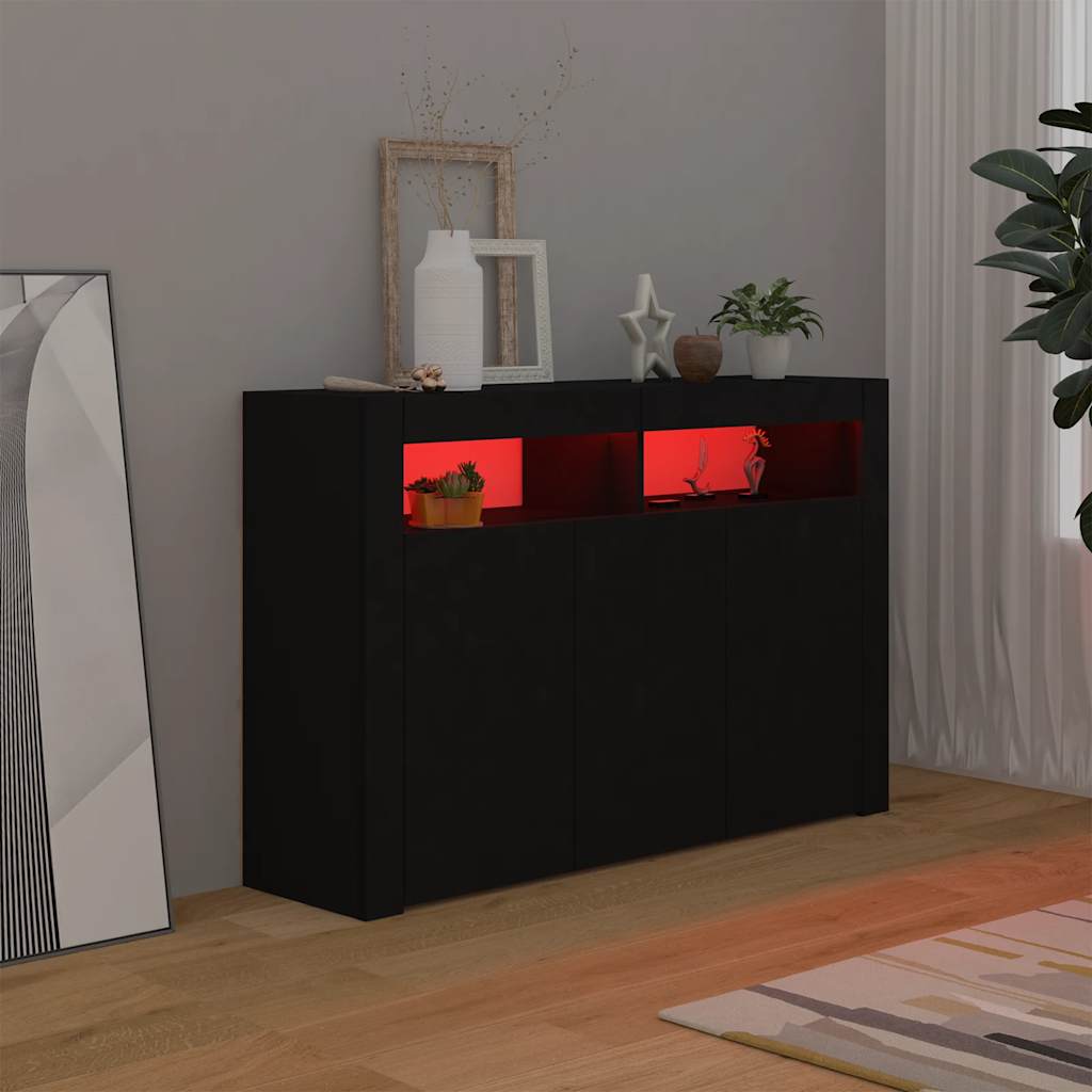vidaXL Buffet avec lumières LED Noir 115,5x30x75 cm