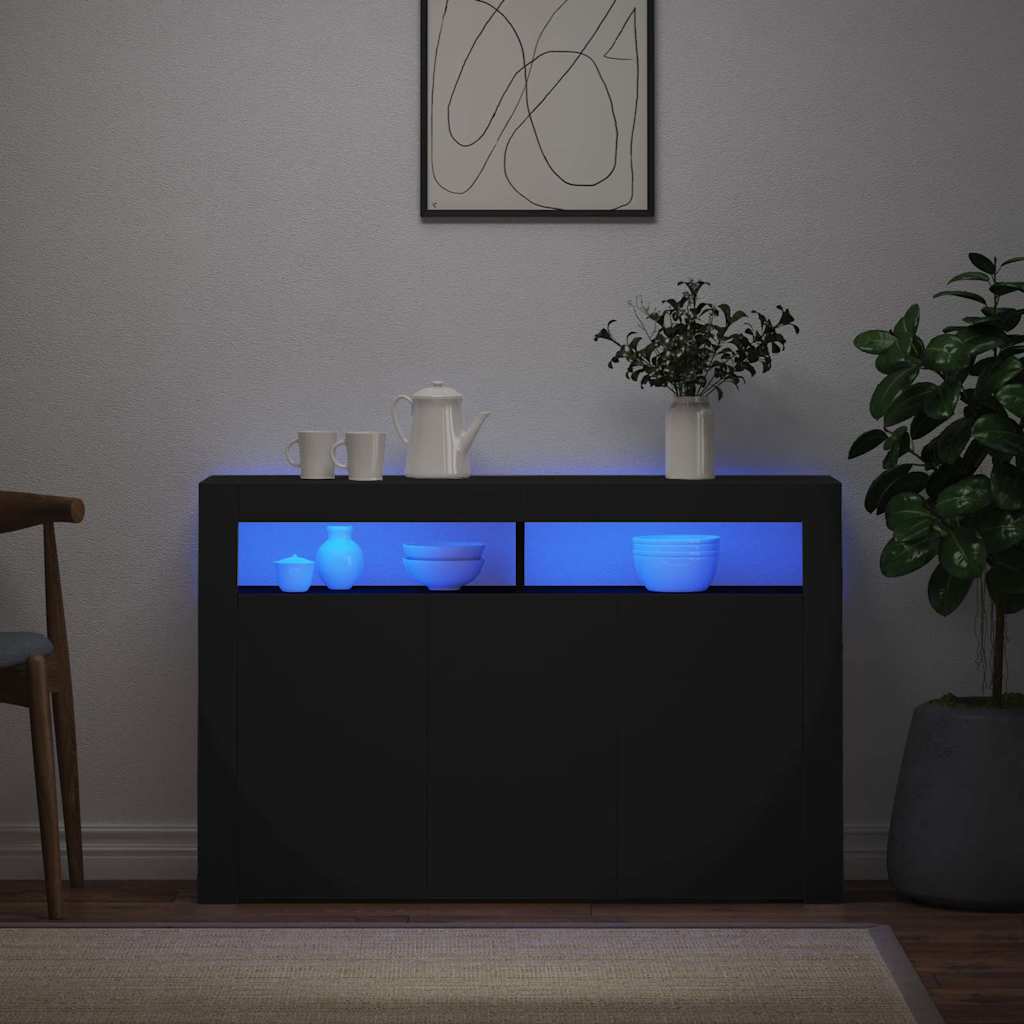 vidaXL Buffet avec lumières LED Noir 115,5x30x75 cm