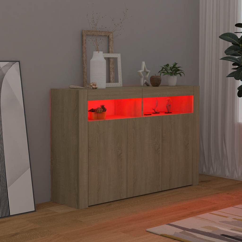vidaXL Buffet avec lumières LED Chêne Sonoma 115,5x30x75 cm