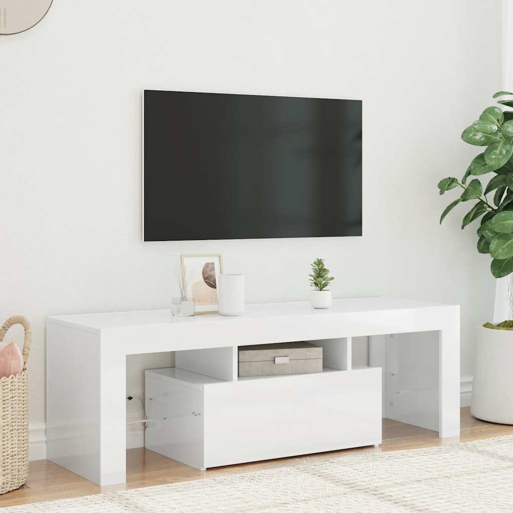 Meuble TV vidaXL avec lumières LED blanc brillant 120x35x40 cm