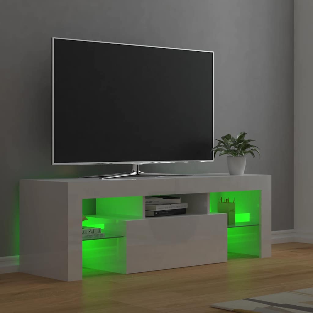 Meuble TV vidaXL avec lumières LED blanc brillant 120x35x40 cm