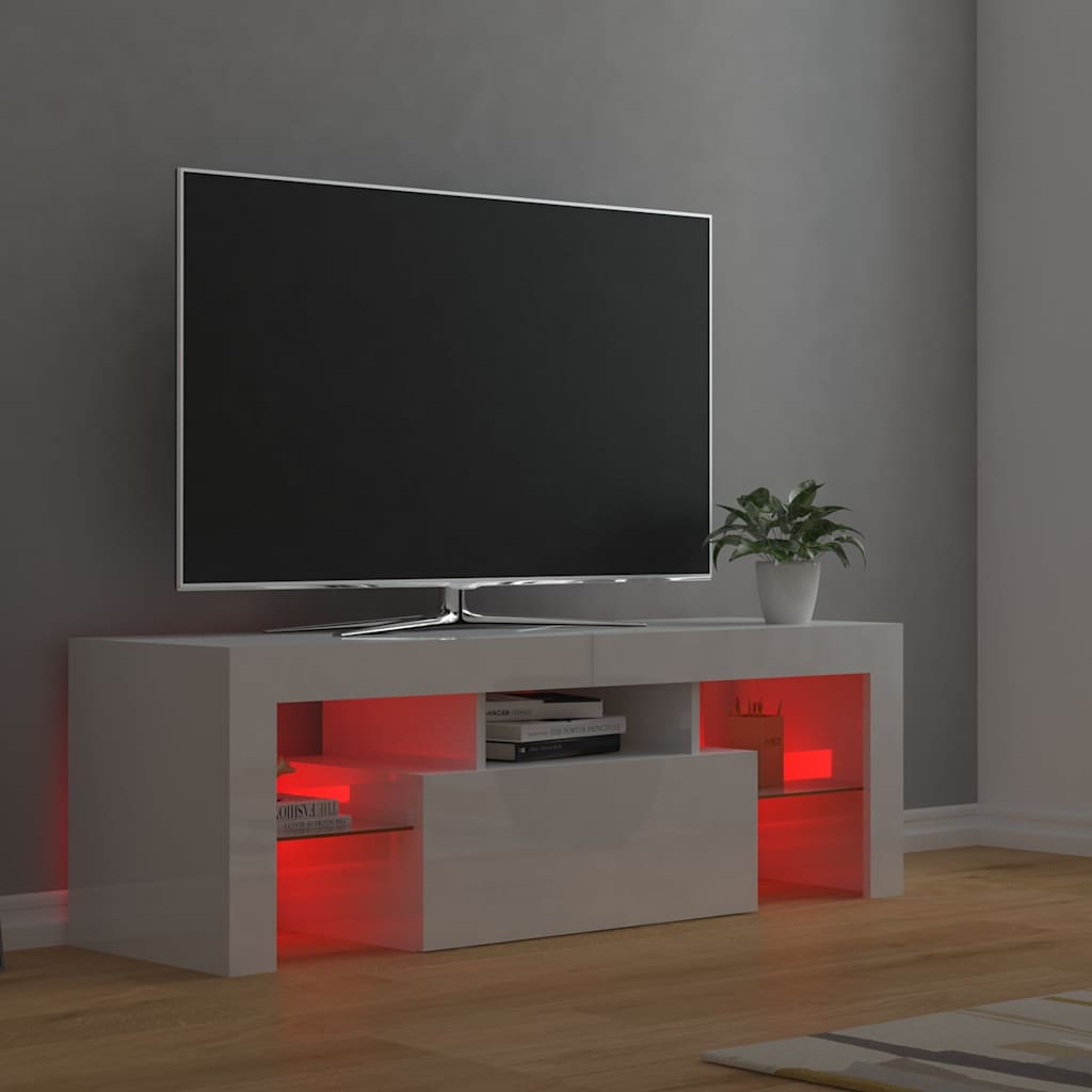 Meuble TV vidaXL avec lumières LED blanc brillant 120x35x40 cm