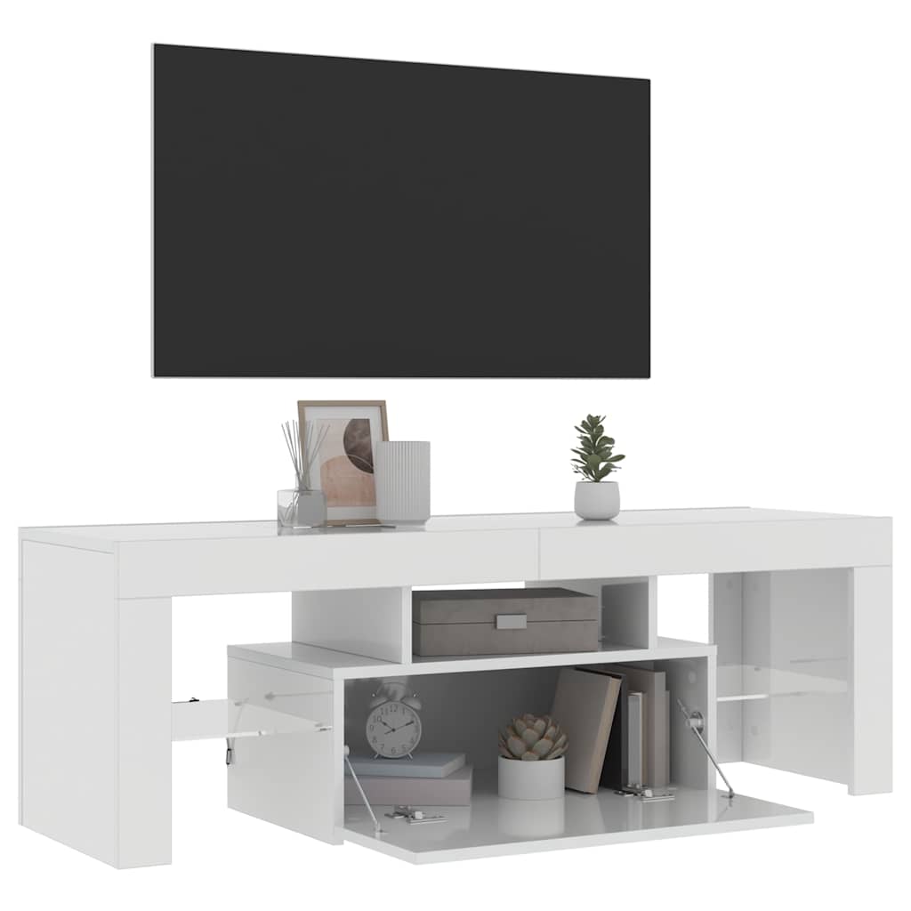 Meuble TV vidaXL avec lumières LED blanc brillant 120x35x40 cm