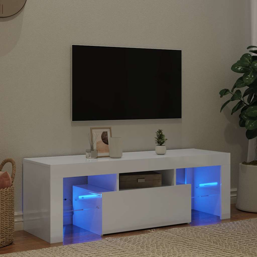 Meuble TV vidaXL avec lumières LED blanc brillant 120x35x40 cm