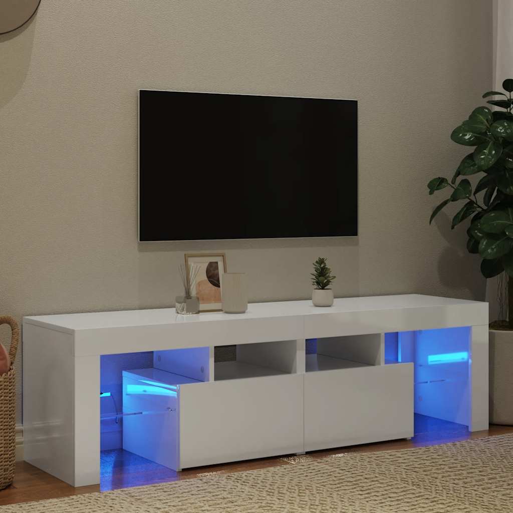 Meuble TV vidaXL avec éclairage LED blanc brillant 140x36,5x40 cm