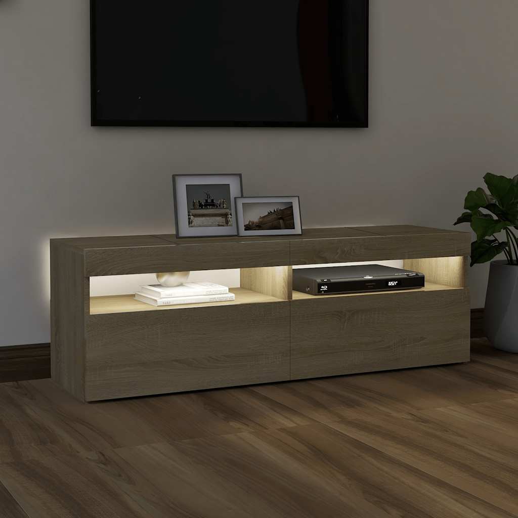vidaXL Meuble TV avec lumières LED chêne Sonoma 120x35x40 cm