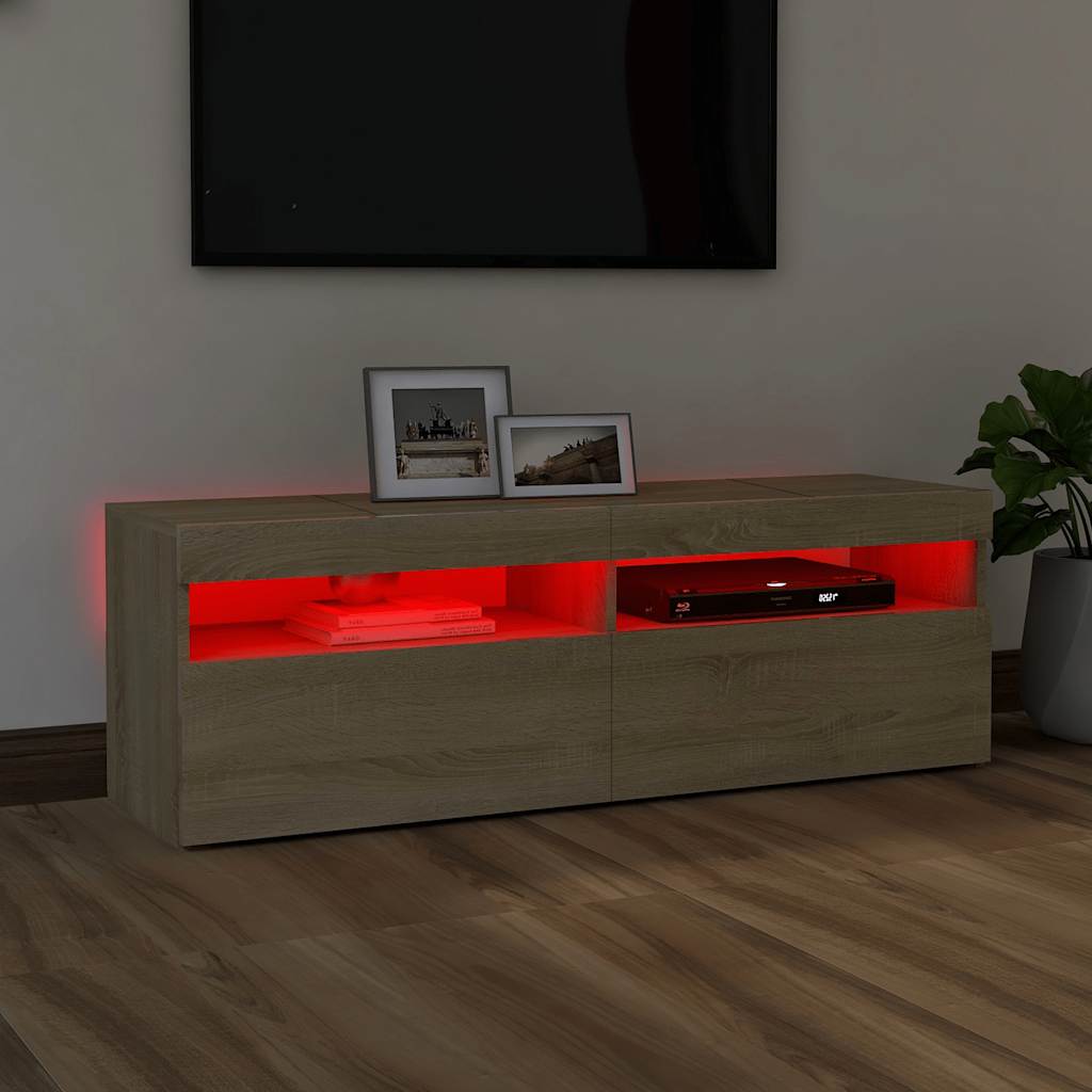 vidaXL Meuble TV avec lumières LED chêne Sonoma 120x35x40 cm