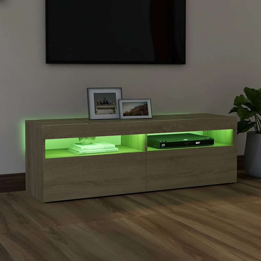 vidaXL Meuble TV avec lumières LED chêne Sonoma 120x35x40 cm