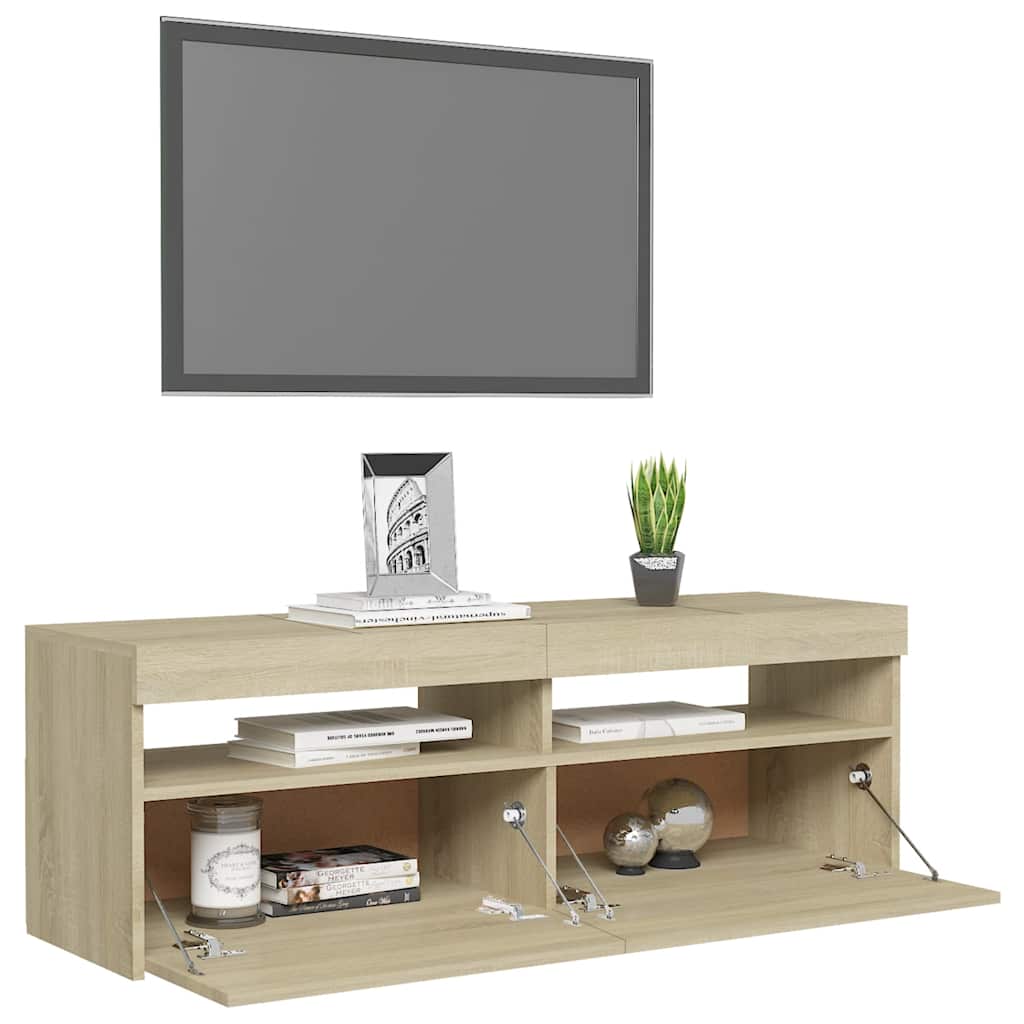 vidaXL Meuble TV avec lumières LED chêne Sonoma 120x35x40 cm