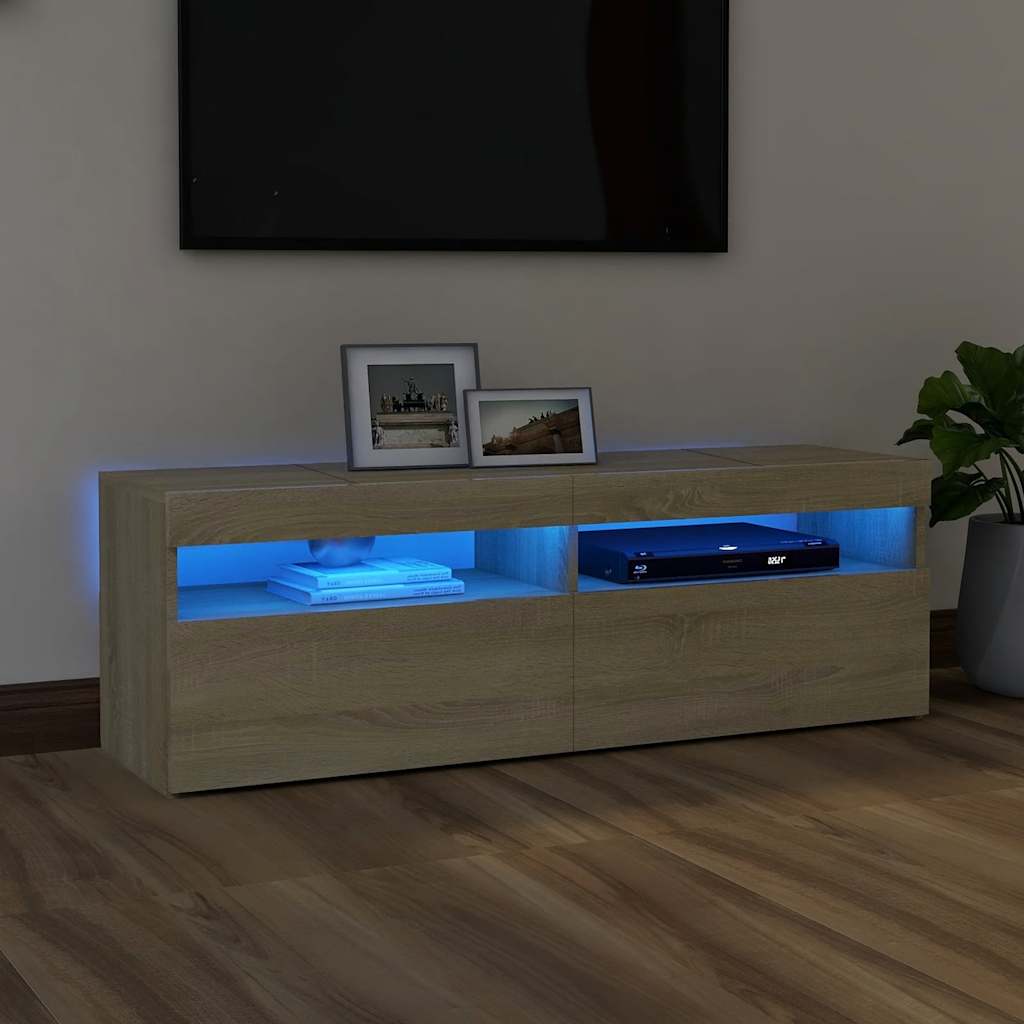 vidaXL Meuble TV avec lumières LED chêne Sonoma 120x35x40 cm