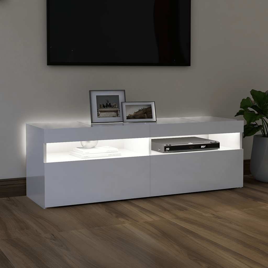 Meuble TV vidaXL avec lumières LED blanc brillant 120x35x40 cm