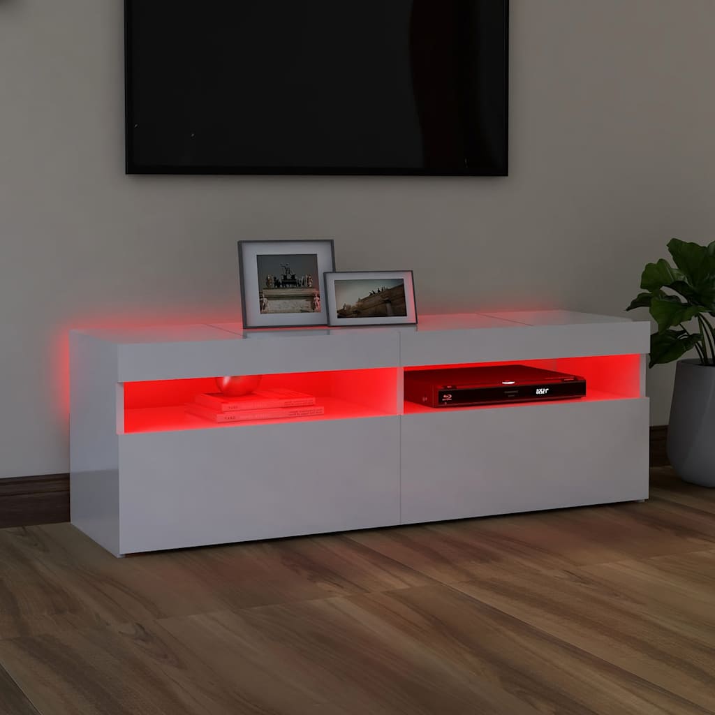 Meuble TV vidaXL avec lumières LED blanc brillant 120x35x40 cm