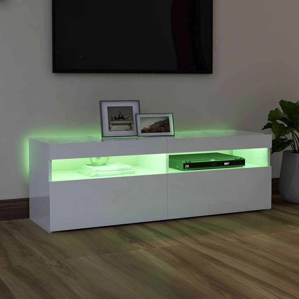 Meuble TV vidaXL avec lumières LED blanc brillant 120x35x40 cm