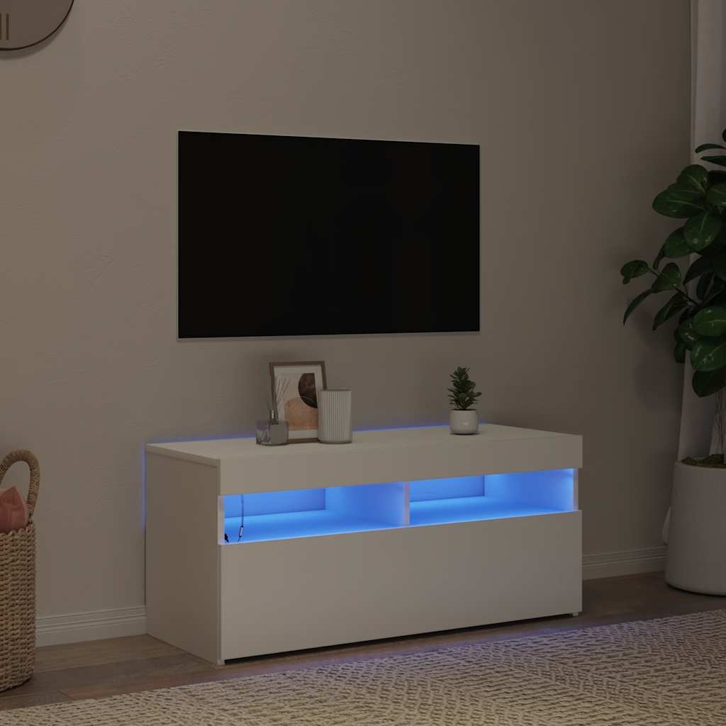 vidaXL TV-Schrank mit LED-Leuchten Weiß 90x35x40 cm
