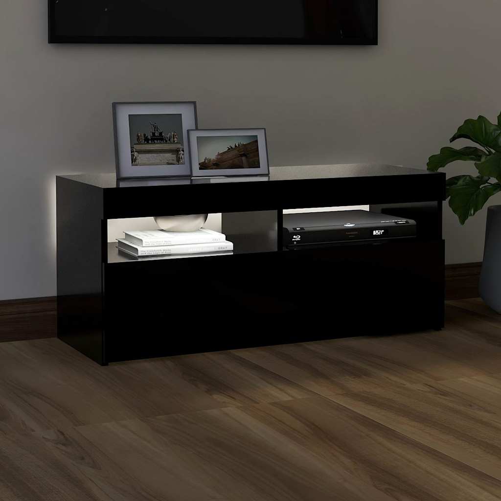 Meuble TV vidaXL avec lumières LED noir 90x35x40 cm