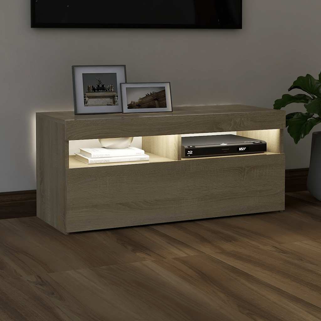 Meuble TV vidaXL avec lumières LED chêne Sonoma 90x35x40 cm